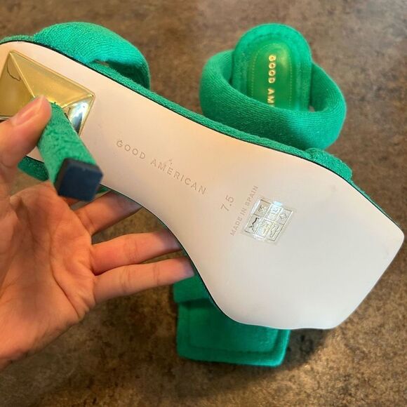 NWT Size 7.5 Good American Green Terry Cloth Heels - Picture 6 of 13